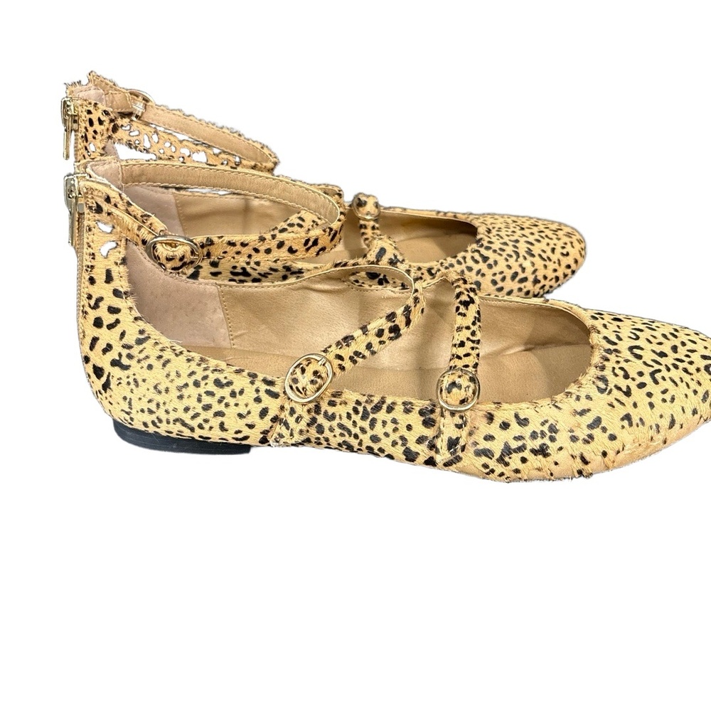 STEVE MADDEN Womens 8 Leopard Print Strappy Buckle Ballet Flats Animal Print